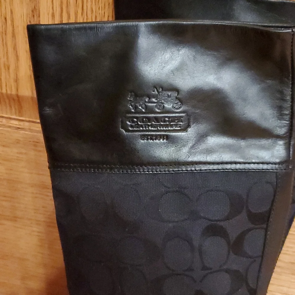 Coach Chrissi black boots size 7. Leather and Classic Coach print fabric uppers. - Picture 2 of 7